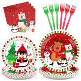 96 Pcs Xmas Cartoon Party Plates and Napkins - Grencian