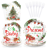 96 Pcs Xmas Present Baby Shower Party Plates and Napkins - Grencian