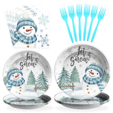 96 Pcs Xmas Snowman Party Plates and Napkins - Grencian