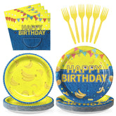 96 Pcs Yellow Cartoon Birthday Party Plates and Napkins - Grencian