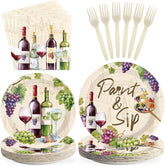 96 Pcs Paint and Sip Wine Party Plates & Napkins Set - Serves 24 - Grencian