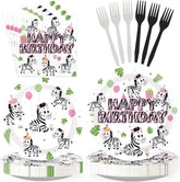 96 Pcs Pink Zebra Birthday Party Plates & Napkins Set - Serves 24 image 1