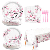 98 Pcs Cherry Blossom Party Plates Napkins Tablecloths - Grencian