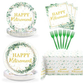 98 Pcs Sage Green Retirement Party Plates Napkins Tablecloths - Grencian
