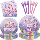 96 Pcs Axolotl 5th Birthday Party Plates and Napkins - Grencian