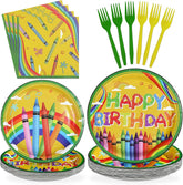 96 Pcs Crayon Birthday Party Plates and Napkins - Grencian