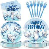 96 Pcs Beluga Whale Birthday Party Plates and Napkins - Grencian