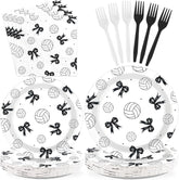 96 Pcs Black Bow Volleyball Party Plates and Napkins - Grencian