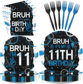 96 Pcs Bruh 11th Birthday Party Plates and Napkins - Grencian