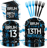96 Pcs Bruh 13th Birthday Party Plates and Napkins - Grencian