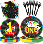 96 Pcs Card Game 1st Birthday Party Plates and Napkins - Grencian
