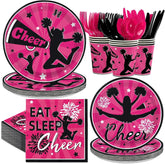 Cheer Gymnastics Sports Party Plates & Napkins - 168 Pcs, Serves 24 - Grencian