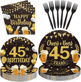 96 Pcs Gold Beer 45th Birthday Party Plates and Napkins - Grencian