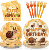 96 Pcs Snail Birthday Party Plates and Napkins - Grencian