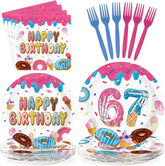 96 Pcs Donut 6 7 Birthday Party Plates and Napkins - Grencian