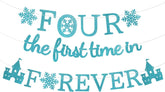 Four the First Time in Forever Banner - Frozen 4th Birthday Glitter Party Banner - Grencian