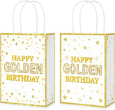 16Pcs Golden Birthday Goodie Bags - White Gold Party Favors - Grencian