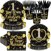 168Pcs 1 Year Anniversary Party Supplies Serves 24 - Grencian