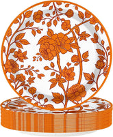 50Pcs Autumn Orange Flower Paper Plates 7 Inch - Grencian