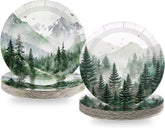 Green watercolor forest woodland disposable paper plates 9 inch