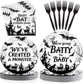 96Pcs Halloween Bat Baby Shower Plates Napkins Serves 24 - Grencian