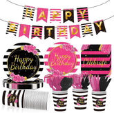 Black and Pink Birthday Party Supplies 171 Pcs for Women - Grencian