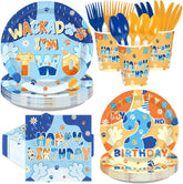 168Pcs Blue Dog 2nd Birthday Party Supplies Tableware Set - Grencian