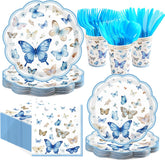 168Pcs Blue Butterfly Party Supplies Serves 24 - Grencian