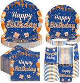 250Pcs Blue Orange Birthday Party Supplies Serves 50 - Grencian