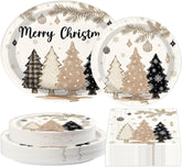 150Pcs Brown Pine Tree Christmas Plates and Napkins - Grencian