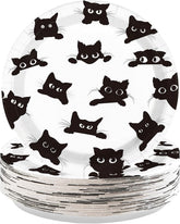 50Pcs Black Cat Birthday Paper Plates 9 Inch Halloween - Grencian