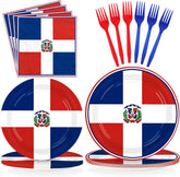 Dominican Republic Flag Plates and Napkins - 96 Pcs, Serves 24 - Grencian