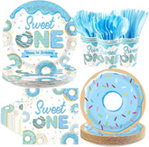 168Pcs Blue Donut Sweet One 1st Party Supplies Serves 24 - Grencian