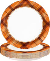 50Pcs Fall Orange Gingham Paper Plates 10 Inch - Grencian