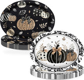 50Pcs Fall Black Pumpkin Oval Paper Plates 12x10 - Grencian