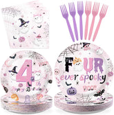 96Pcs Four Ever Spooky Halloween 4th Birthday Plates - Grencian