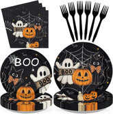 96Pcs Halloween Black Cat Ghost Plates Napkins Serves 24 - Grencian