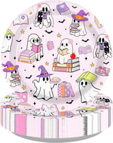 50Pcs Halloween Ghost Reading Book Paper Plates 9 Inch - Grencian