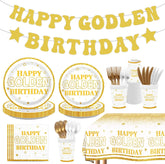 171Pcs Happy Golden Birthday Party Supplies Serves 24 - Grencian
