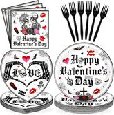 96Pcs Gothic Valentine's Plates and Napkins Set - Grencian