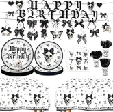 180Pcs Gothic Skull Black Bow Birthday Party Set - Grencian