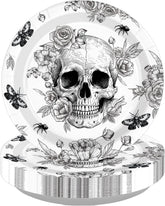50Pcs Gothic Halloween Skull Plates 9 Inch Black White - Grencian