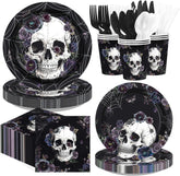 168Pcs Halloween Gothic Skulls Purple Floral Supplies - Grencian