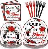 96Pcs Guns or Roses Gender Reveal Plates Set - Grencian