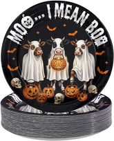 50Pcs Halloween Skeleton Cow Paper Plates 9 Inch - Grencian