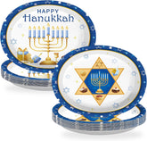 50Pcs Hanukkah Oval Paper Plates 10 x 12 Inch Blue - Grencian