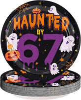 50Pcs Halloween Haunted by 67 Birthday Paper Plates - Grencian