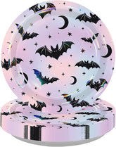 50Pcs Halloween Holographic Bat Paper Plates 9 Inch - Grencian
