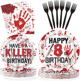 96Pcs Halloween Killer 8th Birthday Plates and Napkins - Grencian