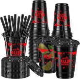 50Pcs 12oz Killer Halloween Plastic Cups with Lids - Grencian